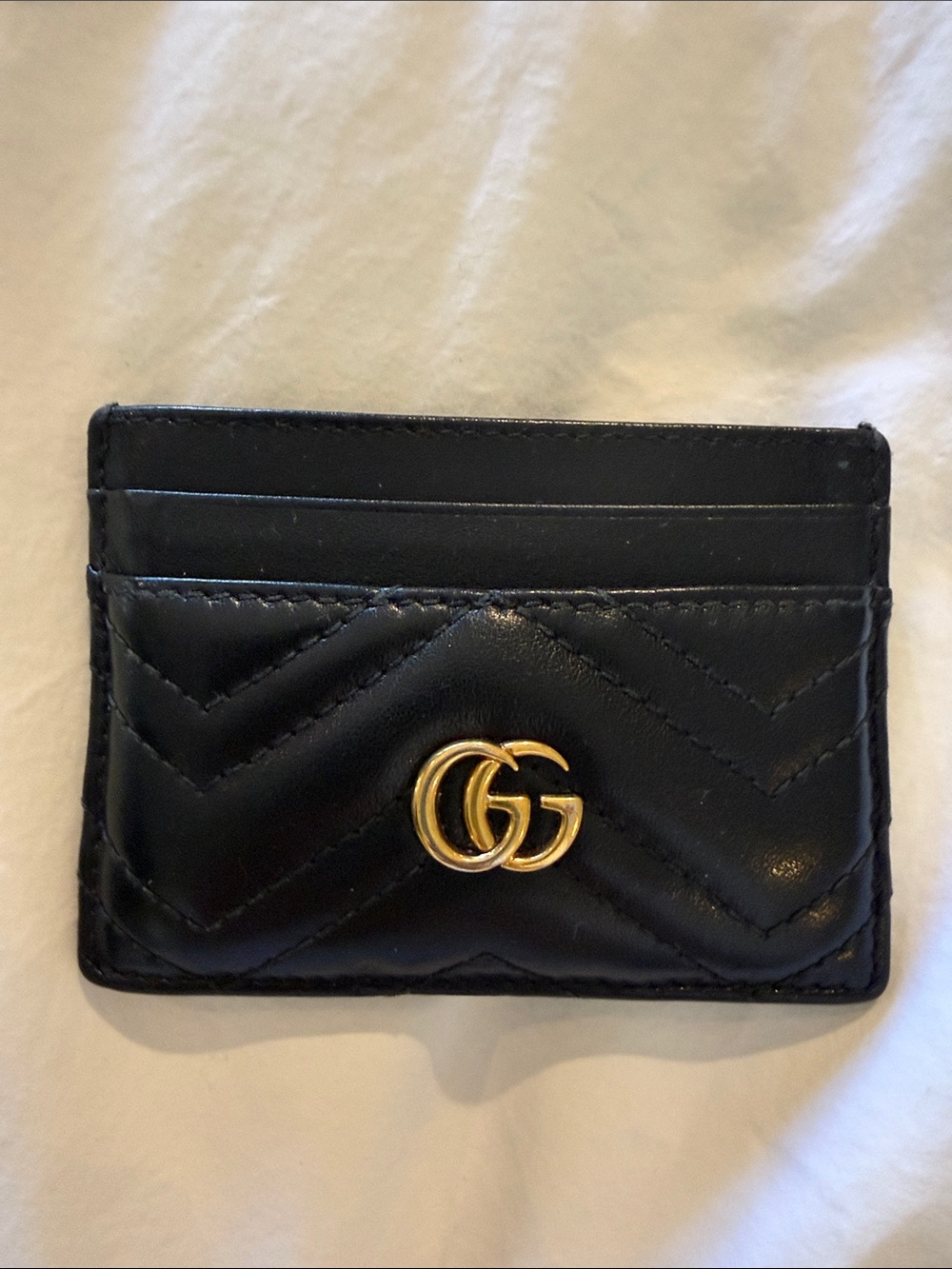 Gucci Black Quilted Leather Card Holder with Gold GG